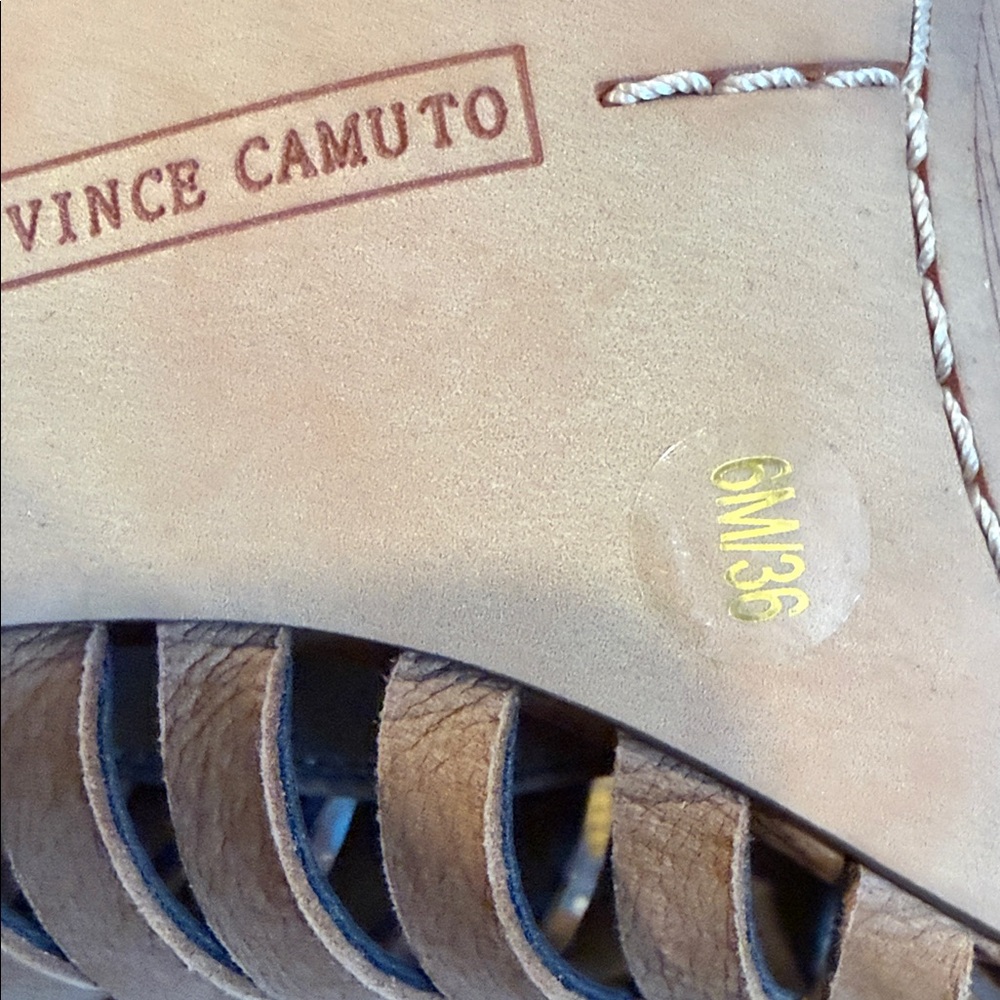Women's Vince Camuto Tan Brown Strappy Gladiator Sandals Heeled EUC Size 6 - Picture 7 of 9